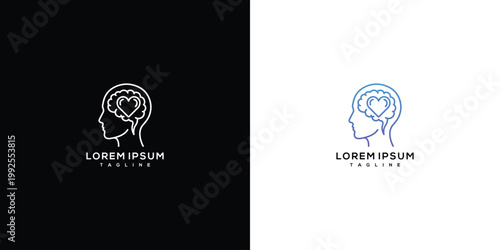 Human Head Profile with Brain and Heart Logo Concept