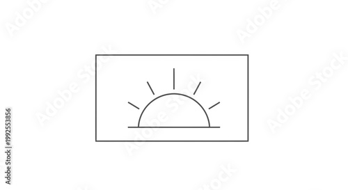 Minimalist sunrise icon, sun rising over horizon line, simple line art, dawn concept