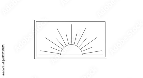 Minimalist Sunrise Illustration with Sun Rays and Horizon Line