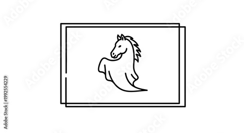 Minimalist Horse Silhouette Icon with Flowing Mane and Tail in a Rectangle Frame