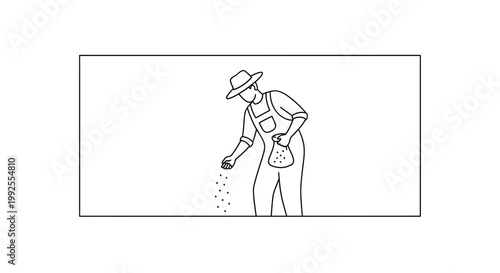 Farmer sowing seeds by hand in a field, agricultural work, organic farming, healthy food concept.