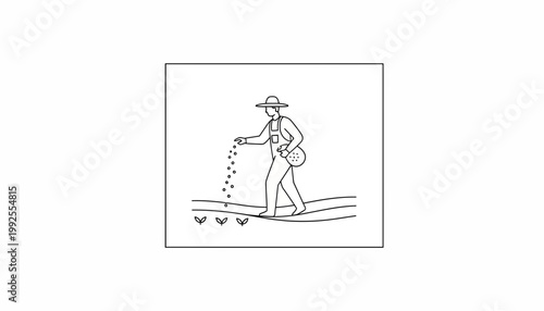 Farmer sowing seeds by hand in a field, agricultural work, organic farming, sustainable agriculture