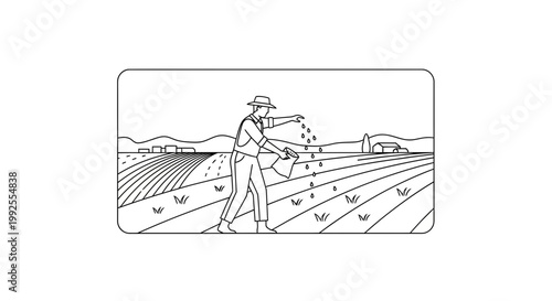 Farmer sowing seeds by hand in a field, agriculture, rural life, traditional farming