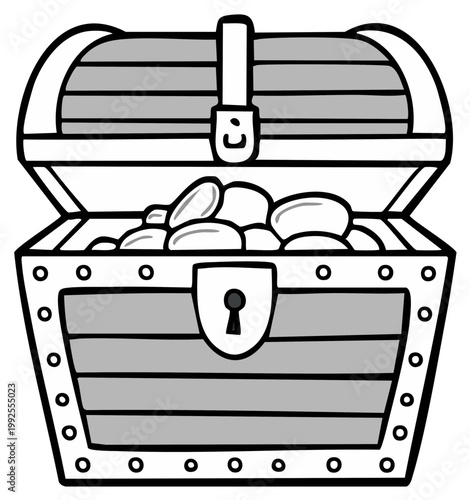 Open Treasure Chest Filled with Gold Coins and Jewels Illustration