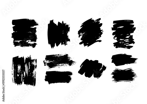 Vector paint brush strokes set, hand drawn ink splash and smear collection ／ ベクターのペイントブラシ素材セット