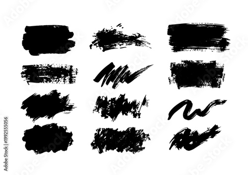 Vector paint brush strokes set, hand drawn ink splash and smear collection ／ ベクターのペイントブラシ素材セット