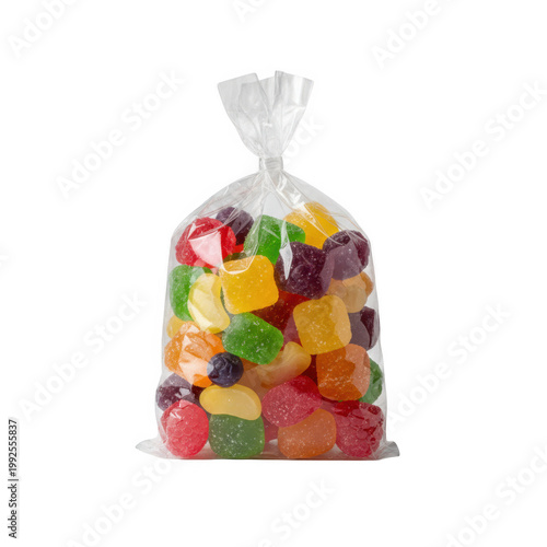 Assorted colorful candy in a gift cellophane bag