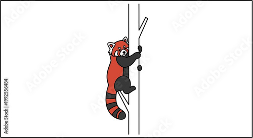 Cute Red Panda Climbing Tree Trunk, Adorable Animal Illustration