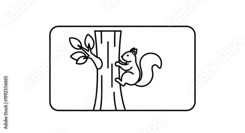 Cute Squirrel Climbing Tree Trunk Outline Icon