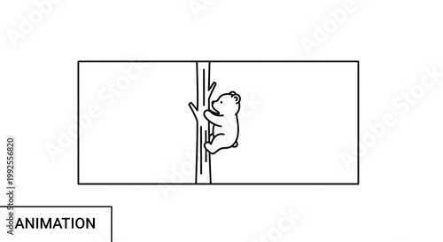 Cute Bear Cub Climbing a Tree Branch - Simple Line Animation
