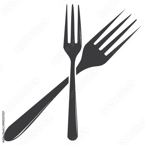 Graphic illustration of crossed forks in dark grey, dining utensils