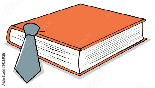 Orange Book and Gray Necktie Still Life Illustration