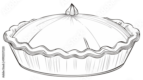 Classic baked pie with a domed top crust and decorative crimped edges line art illustration