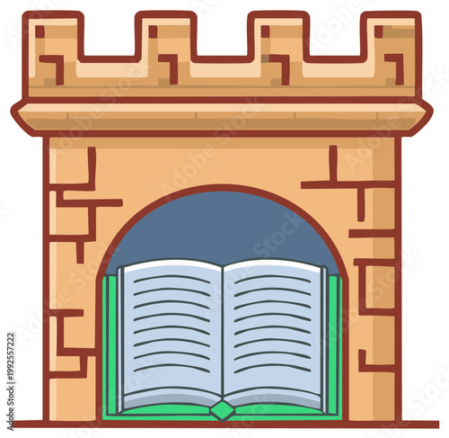 Stylized castle turret with open book knowledge history and education concept vector