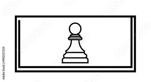 Black and White Pawn Chess Piece Icon on Rectangular Background