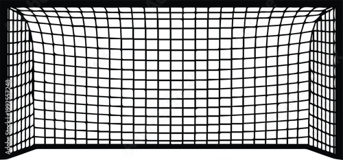 Black and white vector illustration of a soccer goal net, representing sports and competition.
