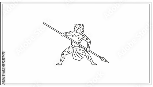 Warrior Leopard Man with Spear, Tribal Hunter, African Mythology, Ancient Warrior