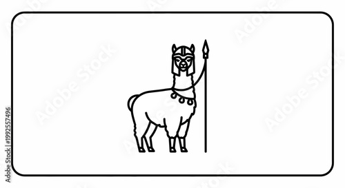 Warrior Llama Icon with Spear and Helmet, Andean Animal Symbol