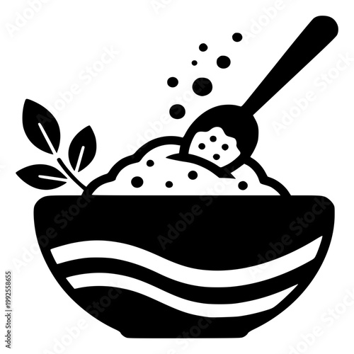 Healthy Breakfast Bowl: An inviting illustration of a wholesome breakfast, featuring a bowl filled with nutritious porridge, accompanied by a spoon and fresh leaves.