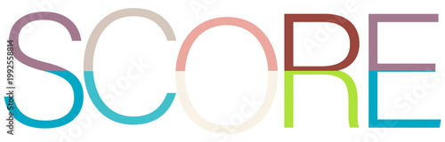 Colorful abstract letters spell the word SCORE isolated on transparent background