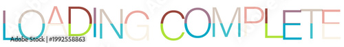 Colorful abstract text displaying the word LOADING COMPLETE in a modern style