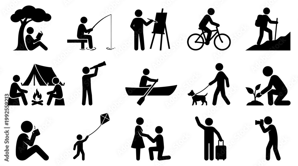 Αυτοκόλλητο Diverse group of stick figure icons representing various leisure outdoor activit
