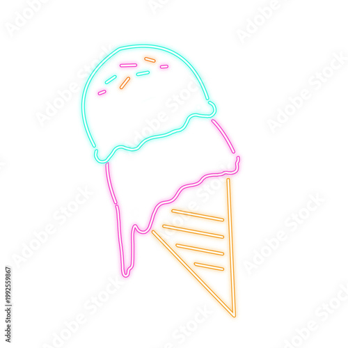 Colorful neon ice cream cone with sprinkles on black