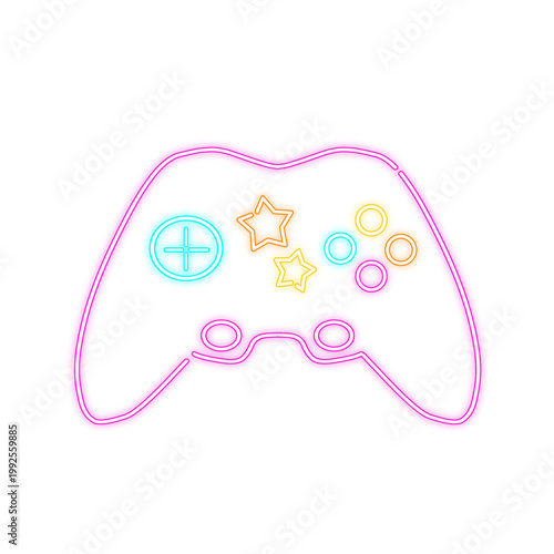 Neon game controller outline with colorful buttons