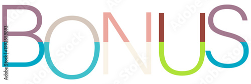 Colorful typographical word bonus with segmented color sections
