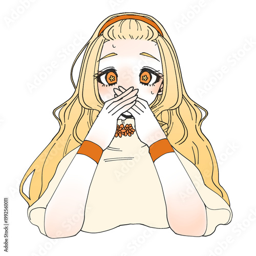 Surprised anime girl covering mouth with hands