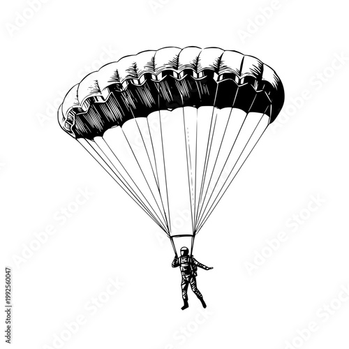Parachuter Descending Fast with Open Parachute