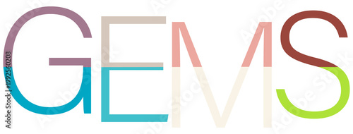 Stylized multicolored letters spelling out GEMS isolated on transparent background