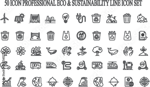 Professional eco and sustainability line icon set .Clean,modern & fully editable vector icons.Suitable for environmental and technology relatted content,web design,mobile apps,UI/UX,presentation,brand