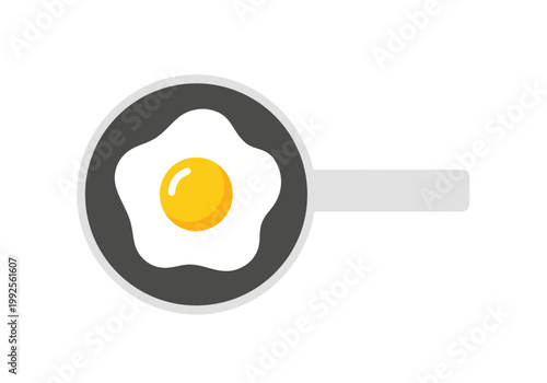 Simple illustration of a sunny side up fried egg cooking in a pan, perfect for breakfast themes or food-related designs requiring a clear, minimal visual concept