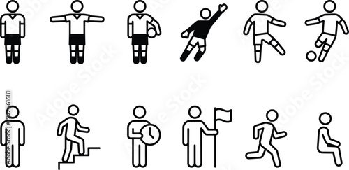Human Activity Vector Icon Set with People Actions, Sports Movement, Walking Sitting and Daily Life Outline Symbols