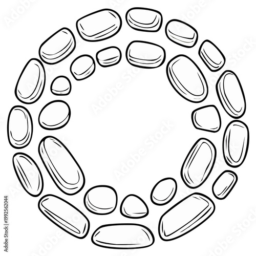 Pebble Stone Circle Frame Decorative Round Border Hand Drawn Graphic