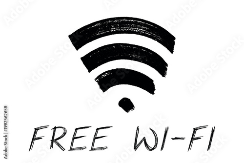 Hand drawn free wifi spot zone sign Public wi-fi area sign Wireless internet clipart in doodle style Single element for print, web, design, decor 3G, 4G, 5G, 6G, IoT