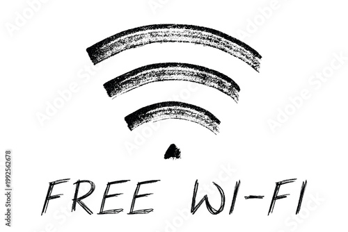 Hand drawn free wifi spot zone sign Public wi-fi area sign Wireless internet clipart in doodle style Single element for print, web, design, decor 3G, 4G, 5G, 6G, IoT