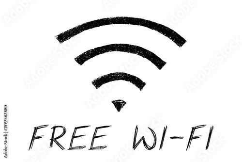 Hand drawn free wifi spot zone sign Public wi-fi area sign Wireless internet clipart in doodle style Single element for print, web, design, decor 3G, 4G, 5G, 6G, IoT
