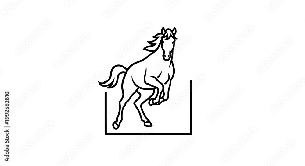 Fototapeta premium Equestrian Horse Jumping Over Obstacle Line Art Icon
