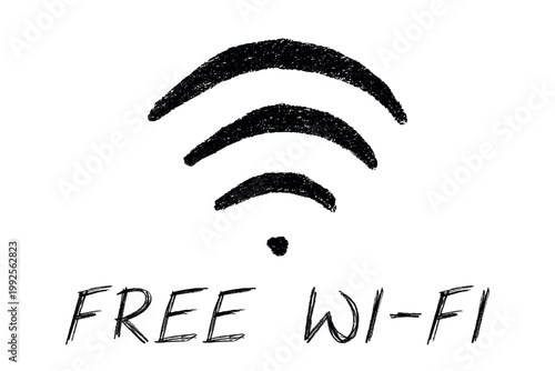 Hand drawn free wifi spot zone sign Public wi-fi area sign Wireless internet clipart in doodle style Single element for print, web, design, decor 3G, 4G, 5G, 6G, IoT