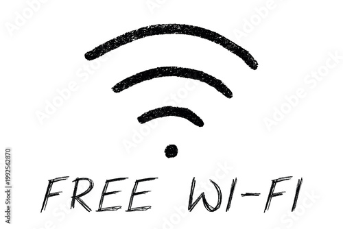 Hand drawn free wifi spot zone sign Public wi-fi area sign Wireless internet clipart in doodle style Single element for print, web, design, decor 3G, 4G, 5G, 6G, IoT
