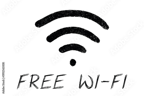 Hand drawn free wifi spot zone sign Public wi-fi area sign Wireless internet clipart in doodle style Single element for print, web, design, decor 3G, 4G, 5G, 6G, IoT