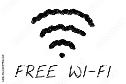 Hand drawn free wifi spot zone sign Public wi-fi area sign Wireless internet clipart in doodle style Single element for print, web, design, decor 3G, 4G, 5G, 6G, IoT