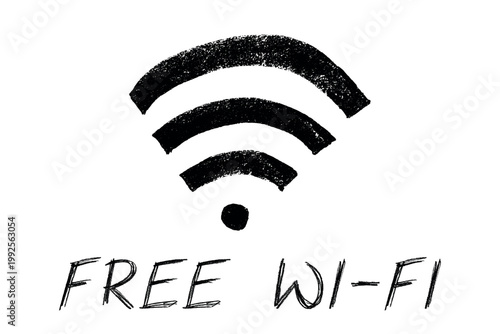 Hand drawn free wifi spot zone sign Public wi-fi area sign Wireless internet clipart in doodle style Single element for print, web, design, decor 3G, 4G, 5G, 6G, IoT