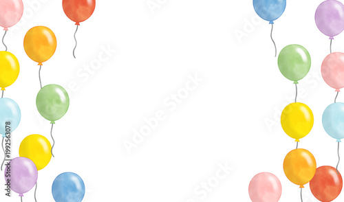 Cute watercolor floating balloons border design vector