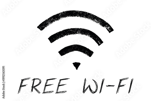 Hand drawn free wifi spot zone sign Public wi-fi area sign Wireless internet clipart in doodle style Single element for print, web, design, decor 3G, 4G, 5G, 6G, IoT