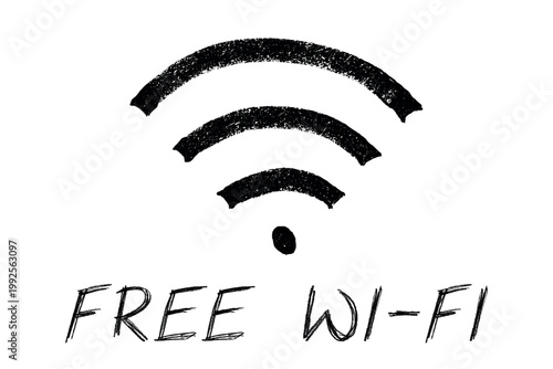 Hand drawn free wifi spot zone sign Public wi-fi area sign Wireless internet clipart in doodle style Single element for print, web, design, decor 3G, 4G, 5G, 6G, IoT