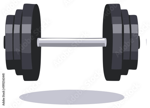Heavy barbell illustration with stacked dark weight plates for fitness and strength training gym equipment
