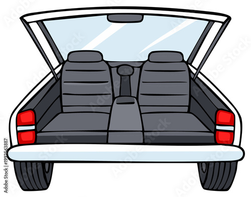 Open Hatchback Trunk with Rear Seats and Taillights Graphic